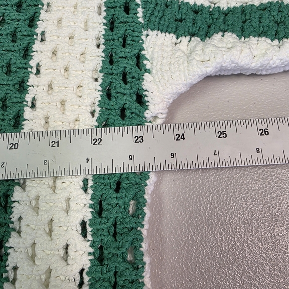 The Drop Women's Tatum Crochet Splitneck Polo Top in Emerald Stripe Size XL - Picture 5 of 7